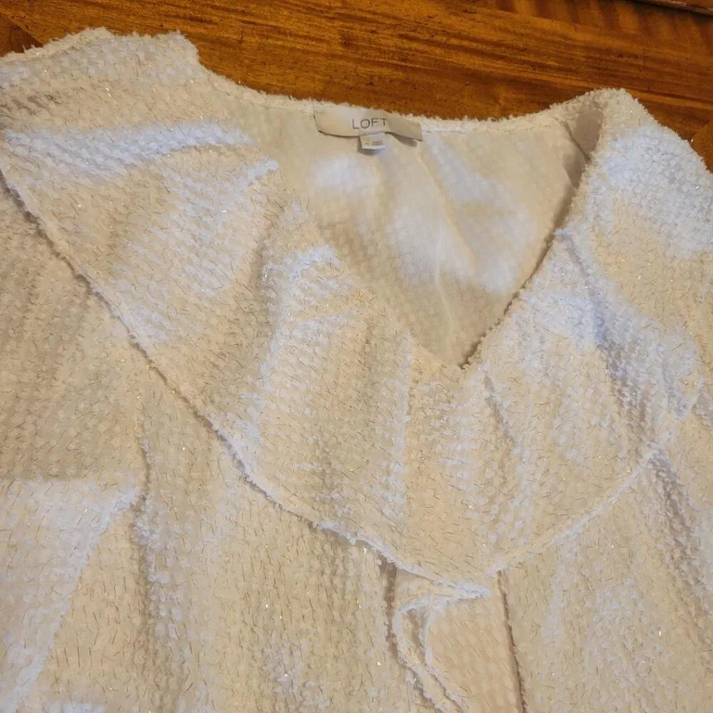 LOFT Cream with Gold Sparkle Ruffled Blouse - Picture 5 of 14